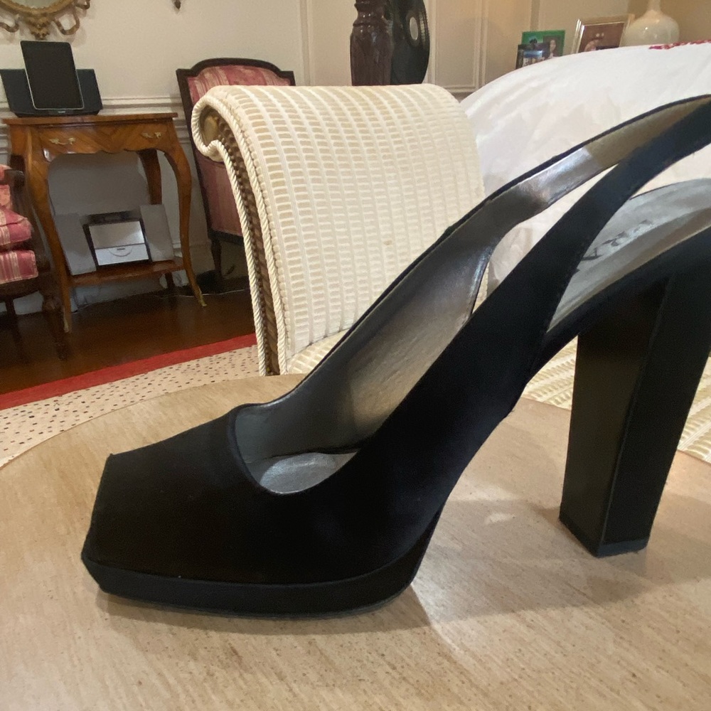 Prada shoes fabric silky open toe platform black 10 40